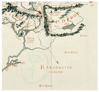 Illustration for article titled Rare, Tolkien-annotated map of Middle Earth found tucked inside old book
